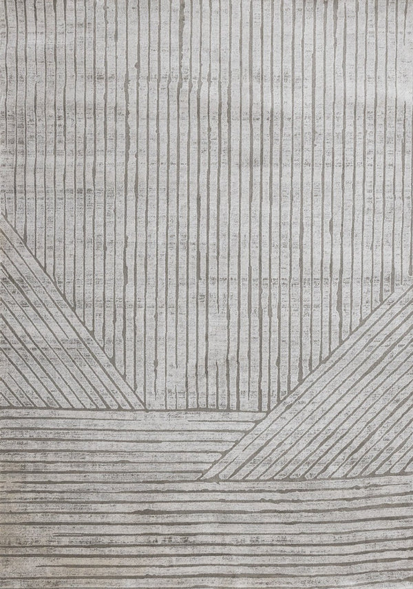 HomeRoots 5' Gray and Off-White Striped Area Rug - Durable, Stain-Resistant Design for Modern Living Spaces 5' X 8' 661383