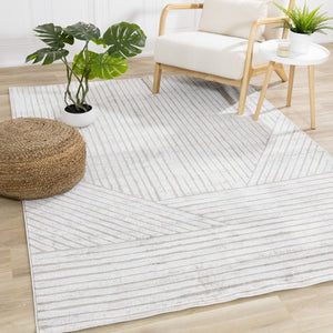 HomeRoots 5' Gray and Off-White Striped Area Rug - Durable, Stain-Resistant Design for Modern Living Spaces 5' X 8' 661383