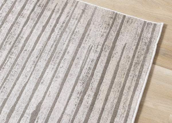 HomeRoots 5' Gray and Off-White Striped Area Rug - Durable, Stain-Resistant Design for Modern Living Spaces 7' X 10' 661384