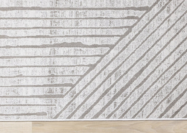 HomeRoots 5' Gray and Off-White Striped Area Rug - Durable, Stain-Resistant Design for Modern Living Spaces 7' X 10' 661384