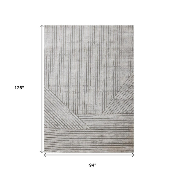 HomeRoots 5' Gray and Off-White Striped Area Rug - Durable, Stain-Resistant Design for Modern Living Spaces 8' X 11' 661385