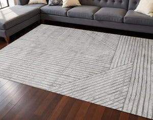 HomeRoots 5' Gray and Off-White Striped Area Rug - Durable, Stain-Resistant Design for Modern Living Spaces 8' X 11' 661385