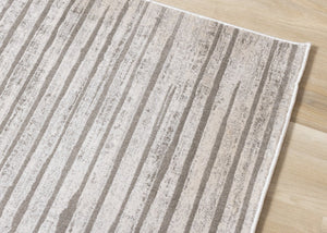 HomeRoots 5' Gray and Off-White Striped Area Rug - Durable, Stain-Resistant Design for Modern Living Spaces 8' X 11' 661385