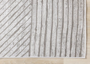 HomeRoots 5' Gray and Off-White Striped Area Rug - Durable, Stain-Resistant Design for Modern Living Spaces 8' X 11' 661385