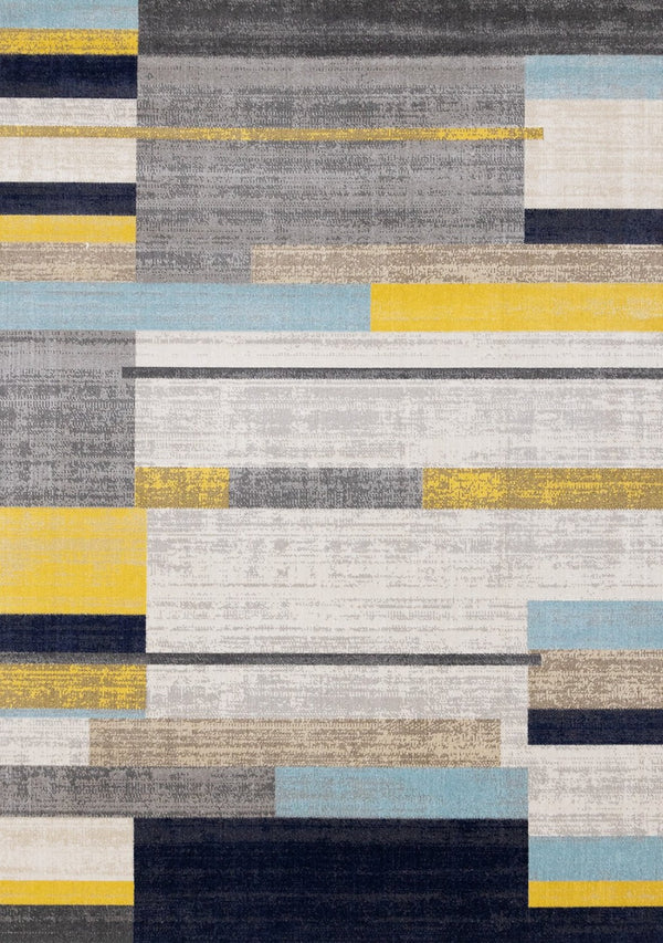 HomeRoots 5' Contemporary Gray Yellow Black Geometric Area Rug - Durable, Stain-Resistant & Modern Design 5' X 8' 661386