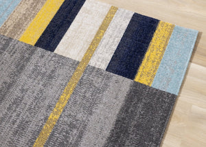 HomeRoots 5' Contemporary Gray Yellow Black Geometric Area Rug - Durable, Stain-Resistant & Modern Design 5' X 8' 661386
