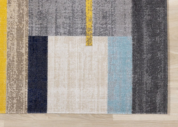 HomeRoots 5' Contemporary Gray Yellow Black Geometric Area Rug - Durable, Stain-Resistant & Modern Design 5' X 8' 661386