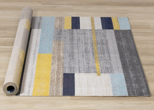HomeRoots 5' Contemporary Gray Yellow Black Geometric Area Rug - Durable, Stain-Resistant & Modern Design 5' X 8' 661386