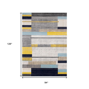 HomeRoots 5' Contemporary Gray Yellow Black Geometric Area Rug - Durable, Stain-Resistant & Modern Design 8' X 11' 661387
