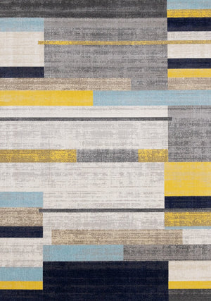 HomeRoots 5' Contemporary Gray Yellow Black Geometric Area Rug - Durable, Stain-Resistant & Modern Design 8' X 11' 661387