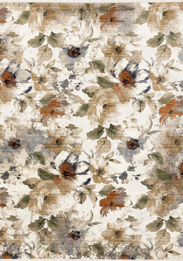 HomeRoots 5' Cream Beige and Green Floral Area Rug - Timeless Style for High-Traffic Areas, Stain-Resistant Design 5' X 8' 661388