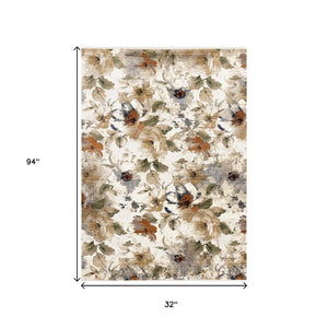 HomeRoots 5' Cream Beige and Green Floral Area Rug - Timeless Style for High-Traffic Areas, Stain-Resistant Design 5' X 8' 661388