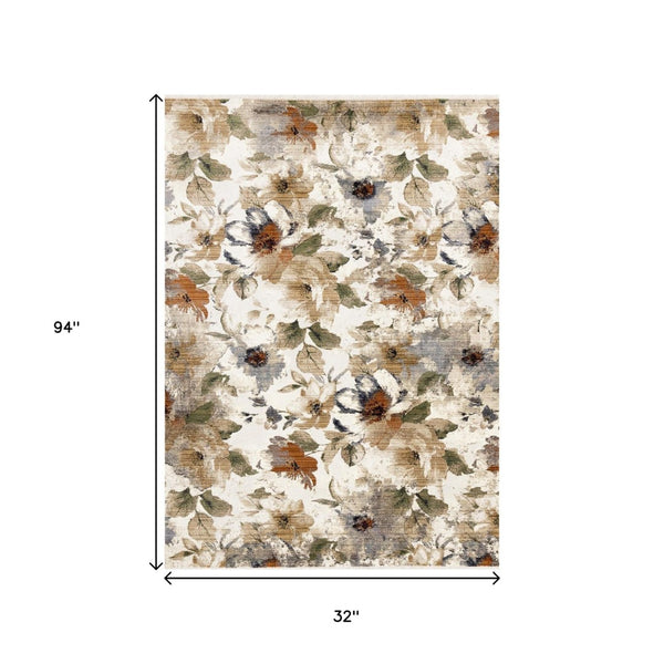 HomeRoots 5' Cream Beige and Green Floral Area Rug - Timeless Style for High-Traffic Areas, Stain-Resistant Design 5' X 8' 661388