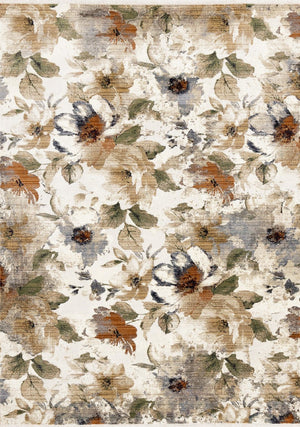 HomeRoots 5' Cream Beige and Green Floral Area Rug - Timeless Style for High-Traffic Areas, Stain-Resistant Design 5' X 8' 661388