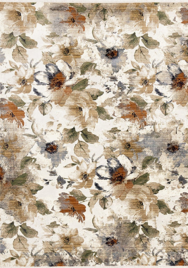 HomeRoots 5' Cream Beige and Green Floral Area Rug - Timeless Style for High-Traffic Areas, Stain-Resistant Design 5' X 8' 661388
