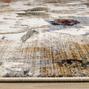 HomeRoots 5' Cream Beige and Green Floral Area Rug - Timeless Style for High-Traffic Areas, Stain-Resistant Design 5' X 8' 661388
