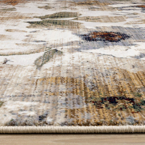 HomeRoots 5' Cream Beige and Green Floral Area Rug - Timeless Style for High-Traffic Areas, Stain-Resistant Design 5' X 8' 661388