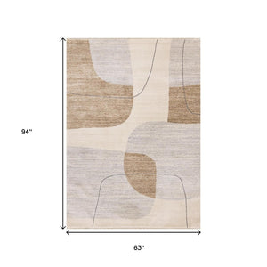 HomeRoots 5' Modern Geometric Area Rug in Cream, Brown, and Beige – Stylish, Durable, Stain-Resistant Design 5' X 8' 661390