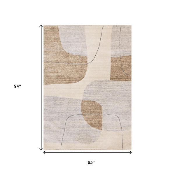 HomeRoots 5' Modern Geometric Area Rug in Cream, Brown, and Beige – Stylish, Durable, Stain-Resistant Design 5' X 8' 661390