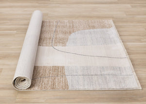 HomeRoots 5' Modern Geometric Area Rug in Cream, Brown, and Beige – Stylish, Durable, Stain-Resistant Design 5' X 8' 661390