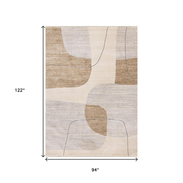 HomeRoots 5' Modern Geometric Area Rug in Cream, Brown, and Beige – Stylish, Durable, Stain-Resistant Design 8' X 10' 661391