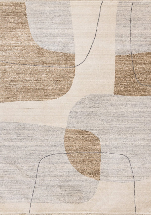 HomeRoots 5' Modern Geometric Area Rug in Cream, Brown, and Beige – Stylish, Durable, Stain-Resistant Design 8' X 10' 661391