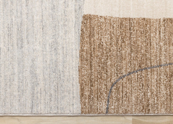 HomeRoots 5' Modern Geometric Area Rug in Cream, Brown, and Beige – Stylish, Durable, Stain-Resistant Design 8' X 10' 661391