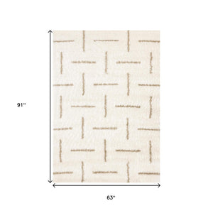 HomeRoots 5' Cream and Beige Striped Area Rug - Durable, Plush Design for Modern and Traditional Spaces 5' X 8' 661392