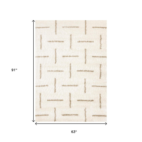 HomeRoots 5' Cream and Beige Striped Area Rug - Durable, Plush Design for Modern and Traditional Spaces 5' X 8' 661392