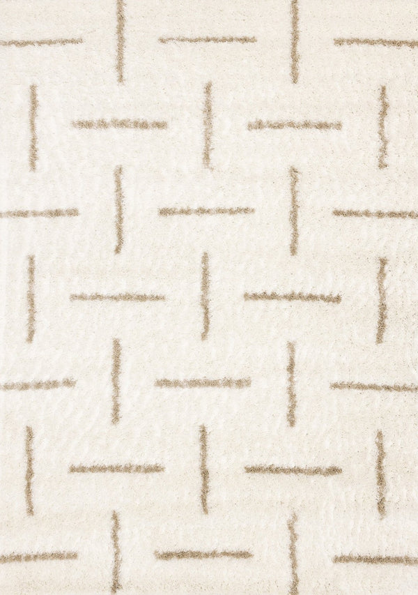 HomeRoots 5' Cream and Beige Striped Area Rug - Durable, Plush Design for Modern and Traditional Spaces 5' X 8' 661392