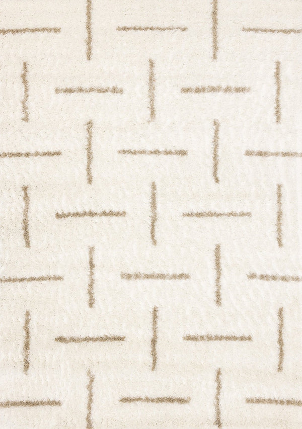 HomeRoots 5' Cream and Beige Striped Area Rug - Durable, Plush Design for Modern and Traditional Spaces 8' X 11' 661393