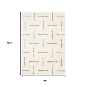 HomeRoots 5' Cream and Beige Striped Area Rug - Durable, Plush Design for Modern and Traditional Spaces 8' X 11' 661393
