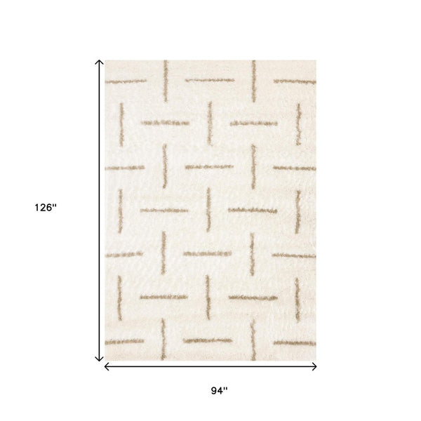 HomeRoots 5' Cream and Beige Striped Area Rug - Durable, Plush Design for Modern and Traditional Spaces 8' X 11' 661393