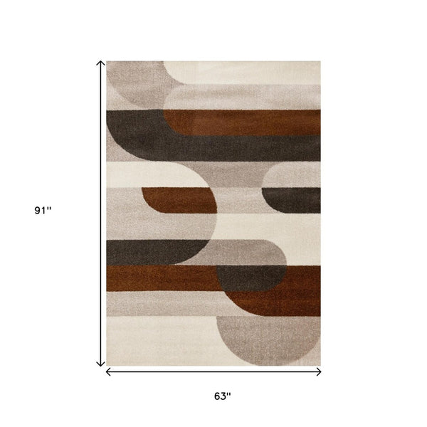 HomeRoots 5' Modern Geometric Area Rug in Cream, Red, and Brown - Stylish, Durable, and Pet-Friendly Design 5' X 8' 661394