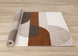 HomeRoots 5' Modern Geometric Area Rug in Cream, Red, and Brown - Stylish, Durable, and Pet-Friendly Design 5' X 8' 661394
