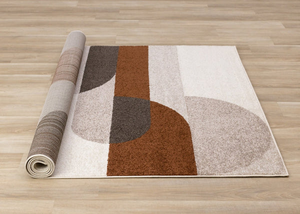 HomeRoots 5' Modern Geometric Area Rug in Cream, Red, and Brown - Stylish, Durable, and Pet-Friendly Design 5' X 8' 661394