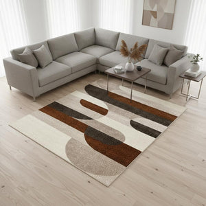 HomeRoots 5' Modern Geometric Area Rug in Cream, Red, and Brown - Stylish, Durable, and Pet-Friendly Design 8' X 11' 661395