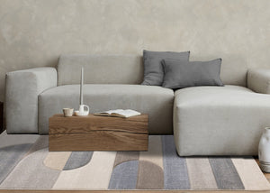 HomeRoots 5' Modern Geometric Area Rug in Blue, Cream, and Brown - Durable, Stain-Resistant, Easy to Clean! 5' X 8' 661396