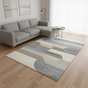HomeRoots 5' Modern Geometric Area Rug in Blue, Cream, and Brown - Durable, Stain-Resistant, Easy to Clean! 5' X 8' 661396