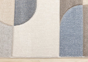 HomeRoots 5' Modern Geometric Area Rug in Blue, Cream, and Brown - Durable, Stain-Resistant, Easy to Clean! 5' X 8' 661396