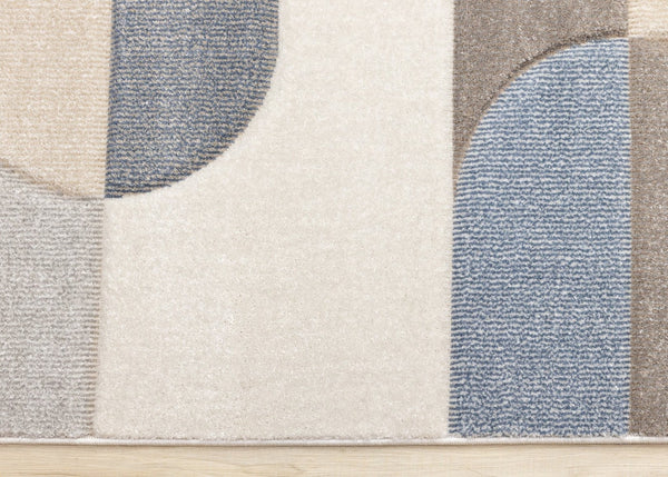HomeRoots 5' Modern Geometric Area Rug in Blue, Cream, and Brown - Durable, Stain-Resistant, Easy to Clean! 5' X 8' 661396