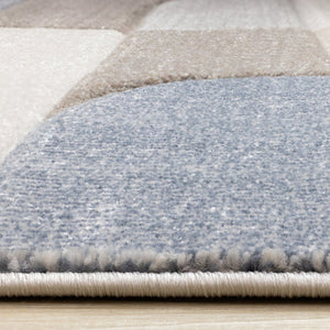 HomeRoots 5' Modern Geometric Area Rug in Blue, Cream, and Brown - Durable, Stain-Resistant, Easy to Clean! 5' X 8' 661396