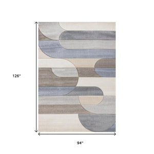 HomeRoots 5' Modern Geometric Area Rug in Blue, Cream, and Brown - Durable, Stain-Resistant, Easy to Clean! 8' X 11' 661397