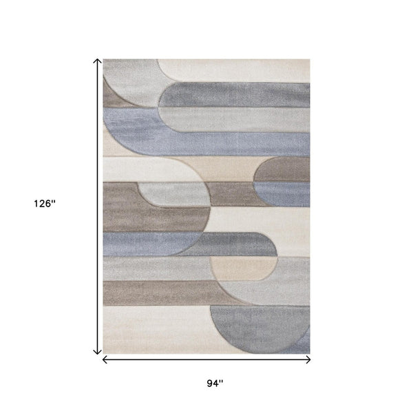 HomeRoots 5' Modern Geometric Area Rug in Blue, Cream, and Brown - Durable, Stain-Resistant, Easy to Clean! 8' X 11' 661397