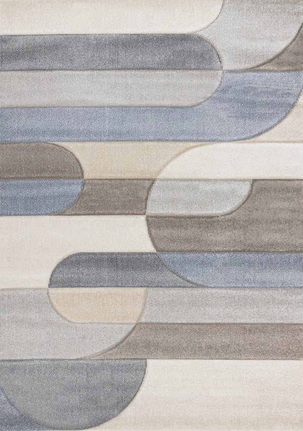 HomeRoots 5' Modern Geometric Area Rug in Blue, Cream, and Brown - Durable, Stain-Resistant, Easy to Clean! 8' X 11' 661397