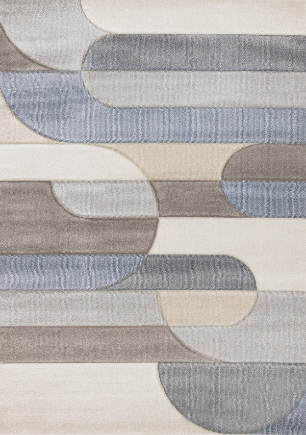 HomeRoots 5' Modern Geometric Area Rug in Blue, Cream, and Brown - Durable, Stain-Resistant, Easy to Clean! 8' X 11' 661397