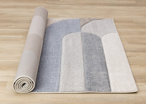 HomeRoots 5' Modern Geometric Area Rug in Blue, Cream, and Brown - Durable, Stain-Resistant, Easy to Clean! 8' X 11' 661397
