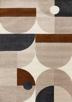HomeRoots 5' Modern Geometric Area Rug in Cream, Taupe, and Red - Stain Resistant, Durable, and Stylish Decor 5' X 8' 661398