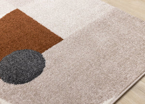 HomeRoots 5' Modern Geometric Area Rug in Cream, Taupe, and Red - Stain Resistant, Durable, and Stylish Decor 5' X 8' 661398