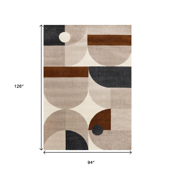 HomeRoots 5' Modern Geometric Area Rug in Cream, Taupe, and Red - Stain Resistant, Durable, and Stylish Decor 8' X 11' 661399